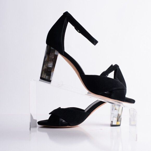 Vaneli Womens Barie Black Suede Strap Pump Mother pearl Heels Shoes Sz 7.5 New - Picture 3 of 9